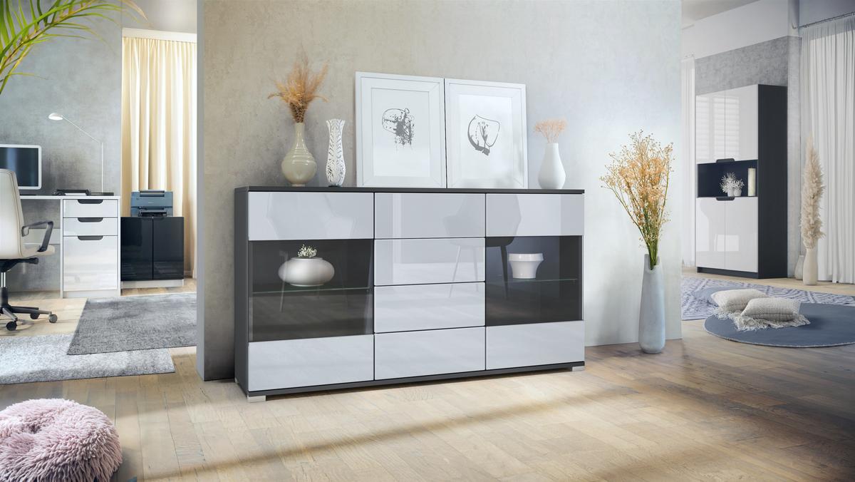 SIDEBOARD Bari Weiß Hochglanz - Weiß Hochglanz, Holzwerkstoff (138.5/75.5/35cm) - Vladon