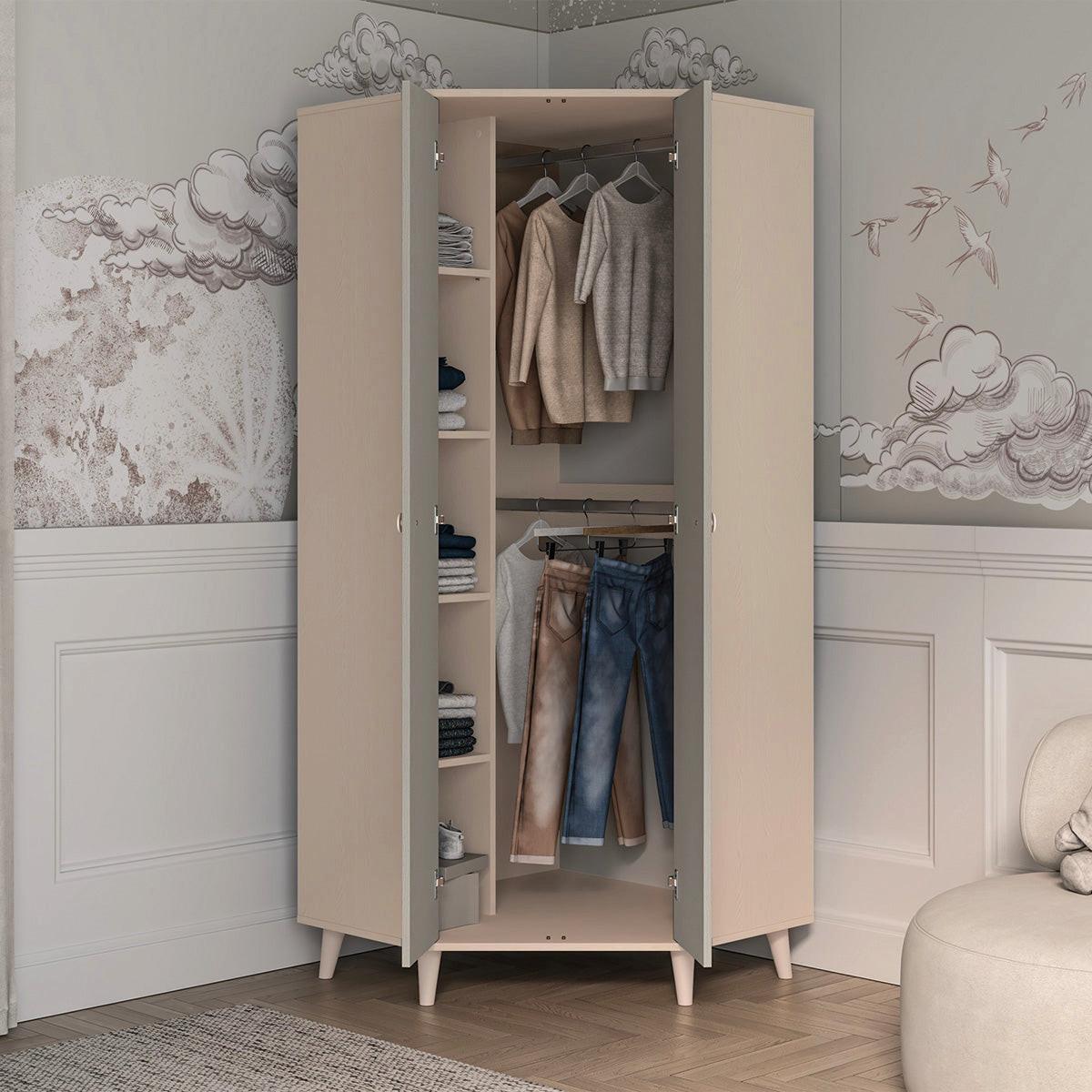 SCHRANK 2 Türen Alycia Beige - Grau - Holzeffekt - Grau, Holz (80/190/80cm) - Petits-meubles
