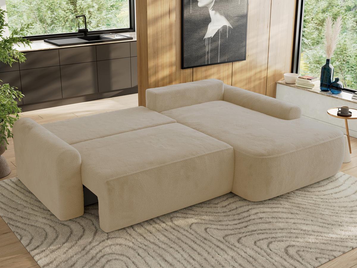 ECKSCHLAFSOFA CUBO L Creme Plüsch - rechts - Creme/Schwarz, Kunststoff/Textil (187/273cm) - MKS