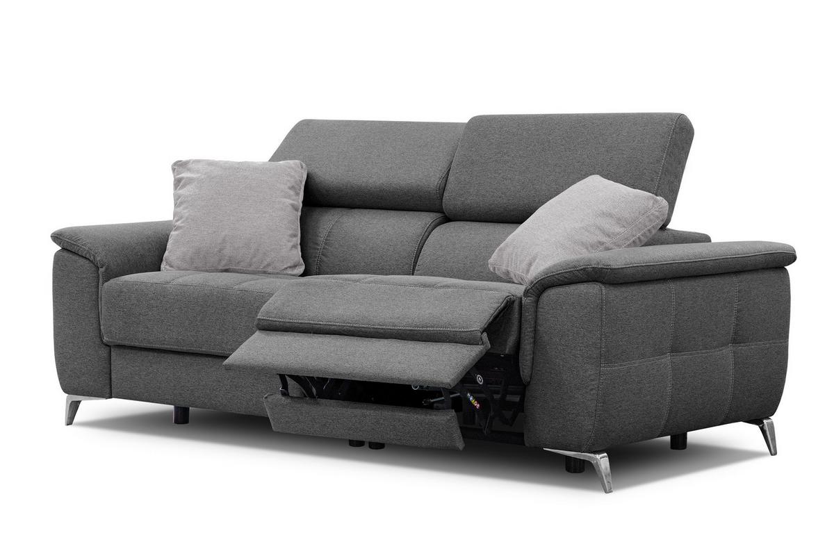 SOFA PLAUEN 3-Sitzer mit 2 Relaxfunktionen, dunkelgrau - Dunkelgrau/Silberfarben, Holzwerkstoff/Textil (214/83/105cm) - Wozimo