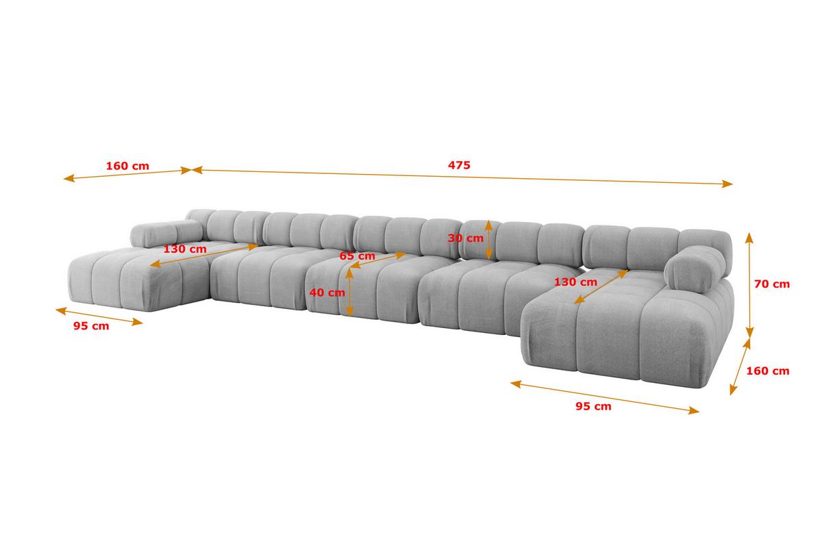 WOHNLANDSCHAFT modulares Sofa Tesso-U3 - 475x160x70 cm Hellgrau Velours - Hellgrau, Holzwerkstoff/Textil (475/70/160cm) - ALTDECOR