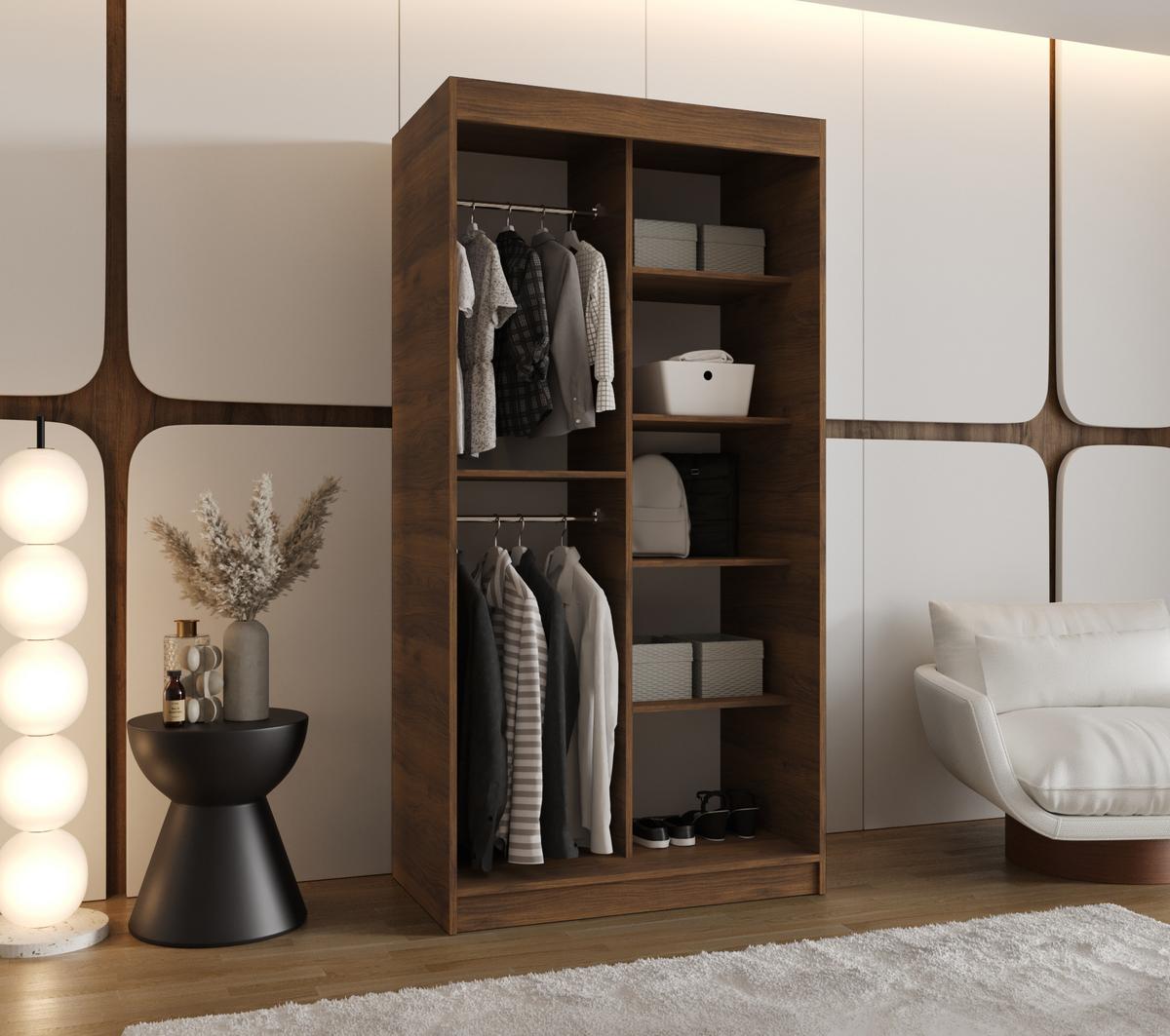 SCHIEBETÜRENSCHRANK mit Spiegel ULTRA 200/100/62 2-türig - Silberfarben/Walnussfarben, Holz (100/200/62cm) - MÖBEL KRYSPOL