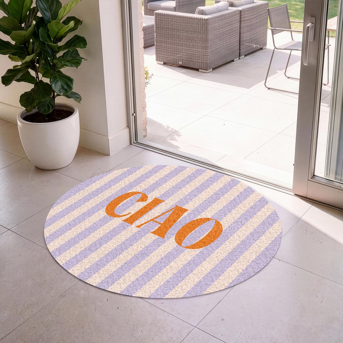 FUSSMATTE Ciao - Zitat - Pastell - Streifen Schmutzfangmatte 120x120 cm - Flieder, Kunststoff (120/0.4cm) - MuchoWow