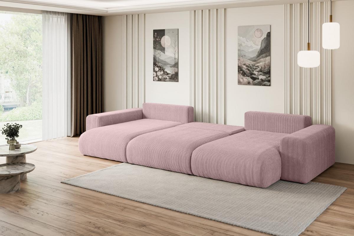 WOHNLANDSCHAFT mit Schlaffunktion ESKAR-U -364x176x72cm Rosa Cord - Schwarz/Rosa, Holzwerkstoff/Kunststoff (364/72/176cm) - ALTDECOR