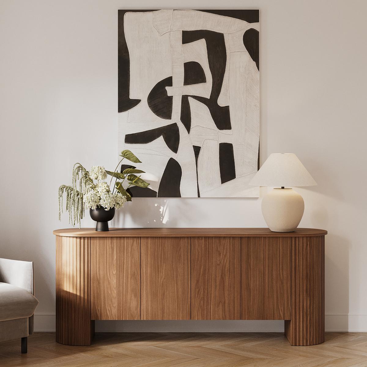 KOMMODE Carlo mit 1 Tür und 3 Schubladen, Push-To-Open, 200 cm, Walnuss - Walnussfarben, Holzwerkstoff (200/80/45cm) - Beautysofa