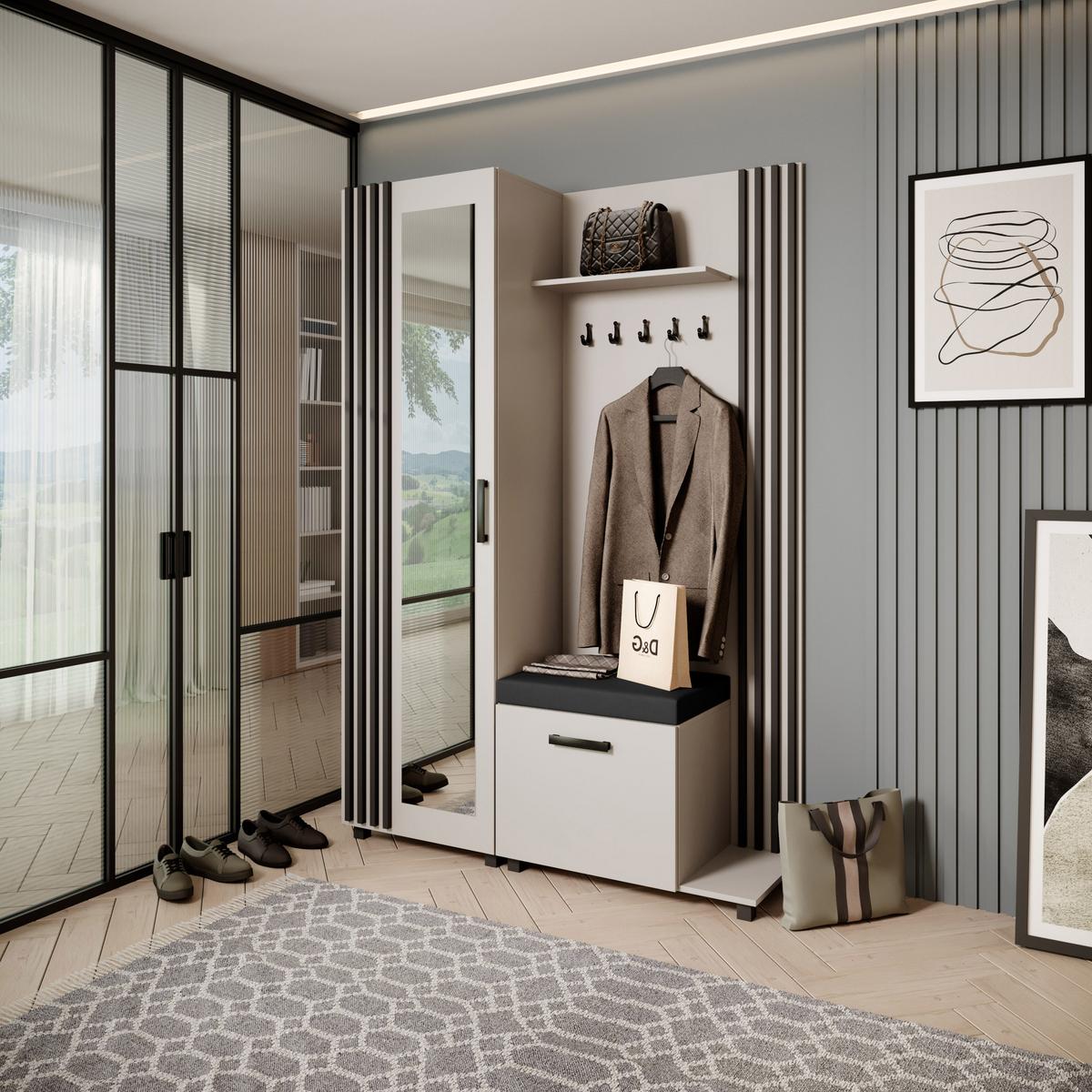 GARDEROBENSCHRANK Livia mit Aufhängern und Spiegel, Kaschmir, rechts - Kaschmir/Schwarz, Holzwerkstoff (137/207/42cm) - Beautysofa