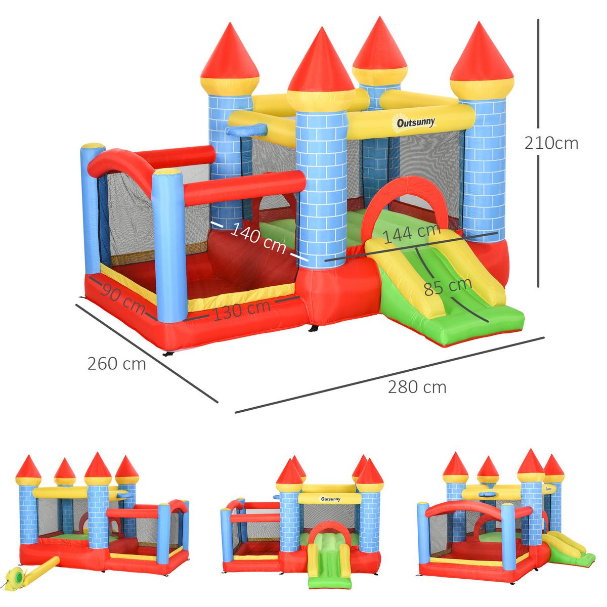 AUFBLASBARE Hüpfburg mit Rutsche Pool für 3 Kinder Burg mit Gebläse - Rot, Kunststoff (280/260/210cm) - Outsunny