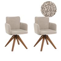 ESSZIMMERSTUHL 2er Set drehbar Bouclé Beige Evelyn - Beige/Braun, Holz/Textil (64/80/64cm) - Beliani