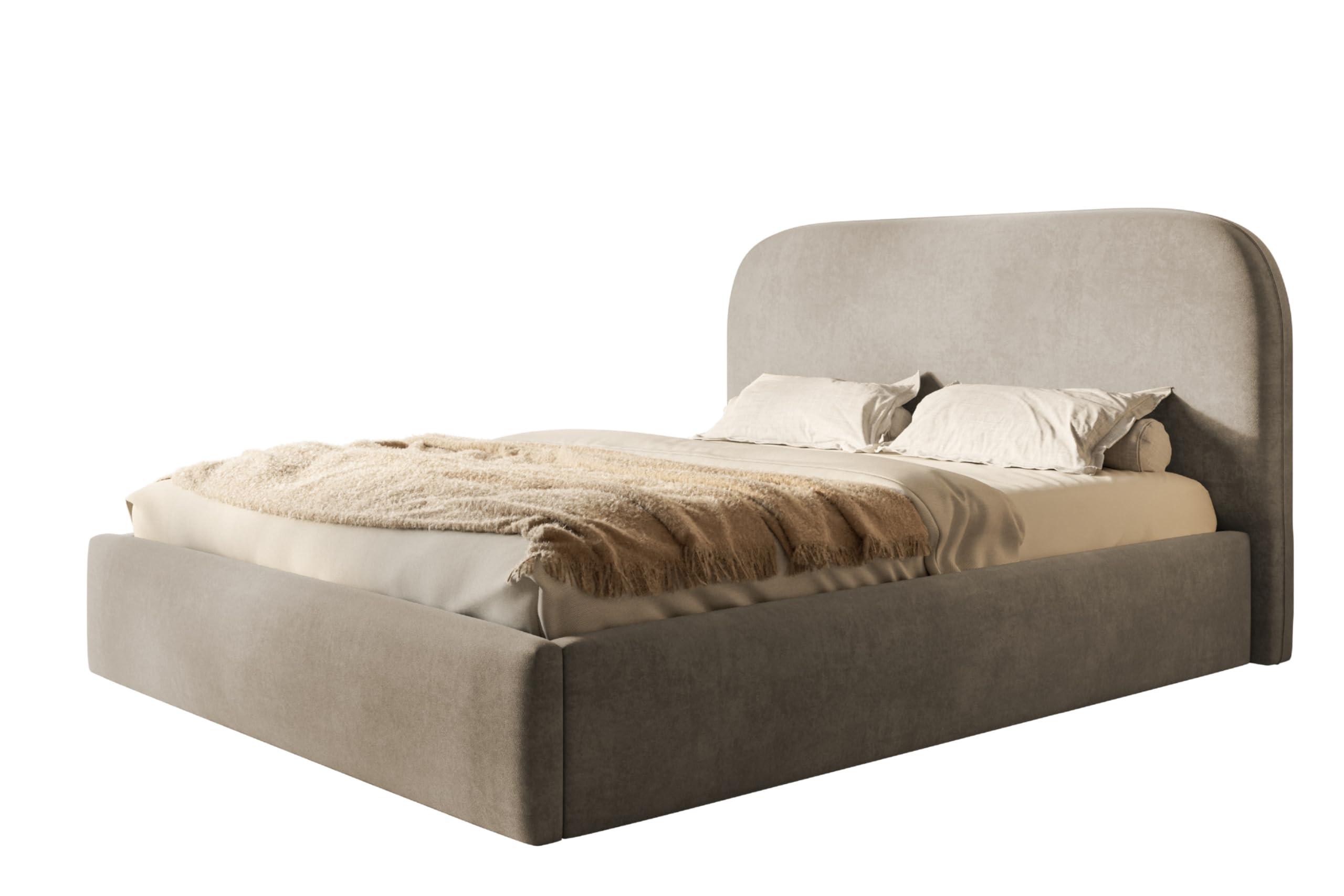BETT 90x200 - Polsterbett mit Bettkasten und Metallrahmen - Modern Betten - Weicher Jasminstoff - Kollektion Verona - Beige - Beige, Holz/Textil (90/200cm) - Alpi-Möbel