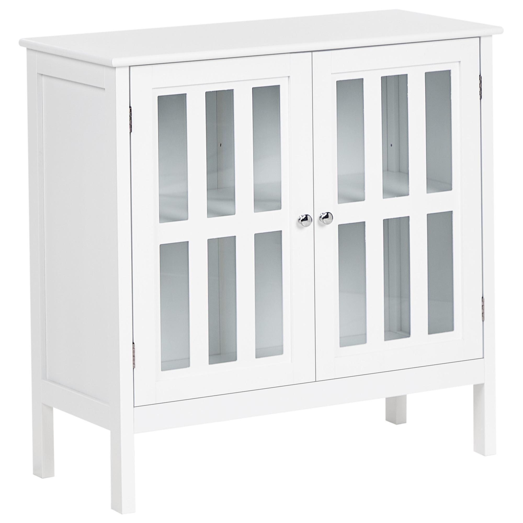 SIDEBOARD mit Glastüren 80 cm Weiß Miram - Weiß, Holzwerkstoff (80/78/36cm) - Beliani