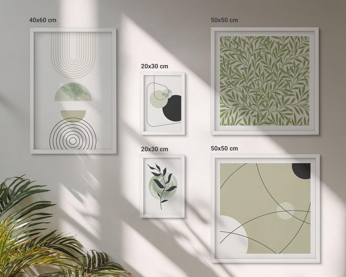 BILDER SET 5er Set - 50x50 cm & 20x30 cm & 40x60 cm Weißer Rahmen - Abstrakte Pflanzenmotive - Weiß, Kunststoff (40/60cm) - TULUP