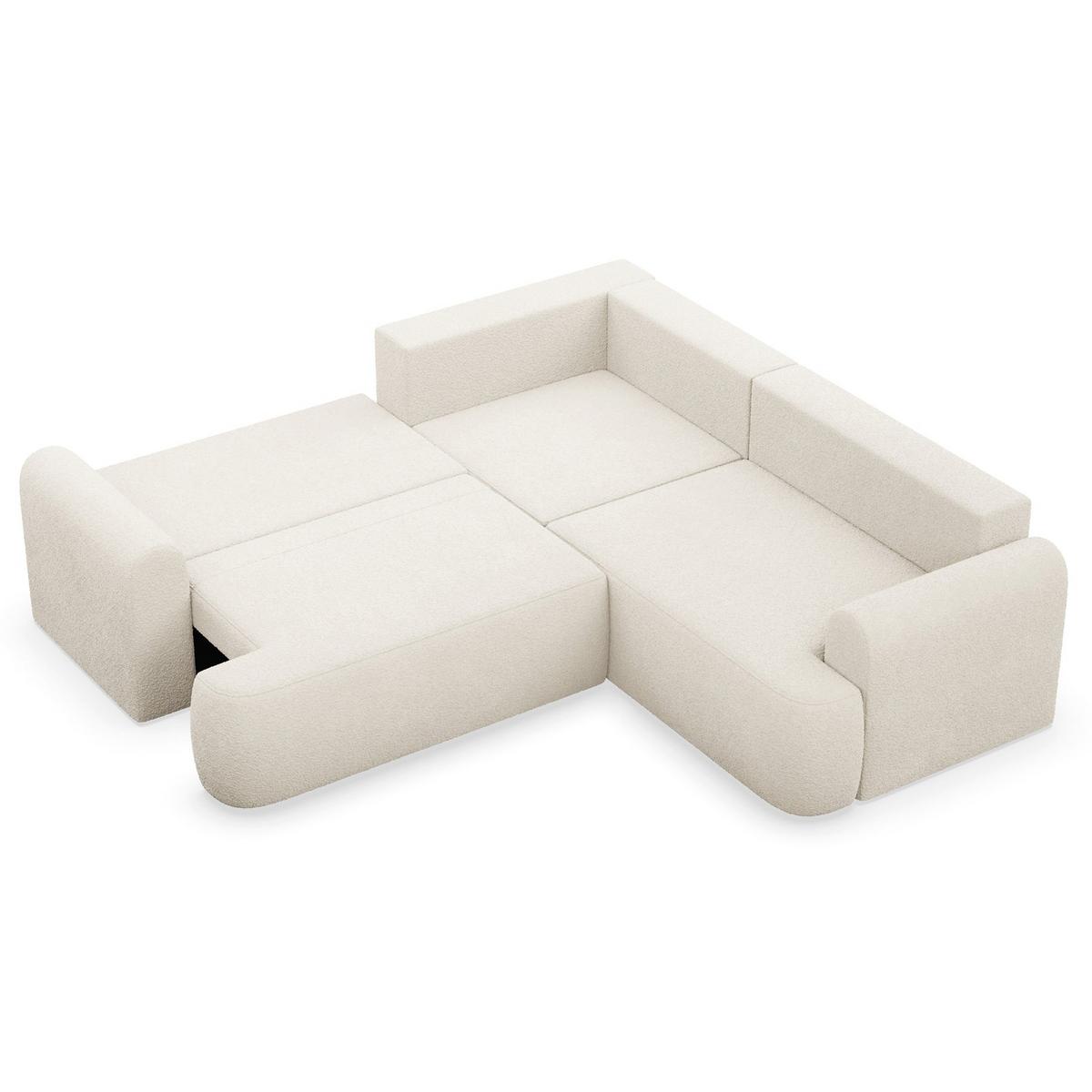 ECKSCHLAFSOFA Kaveo HELLBEIGER PLÜSCH universell mit Eckelement MIT BETTKASTEN - Ecru/Schwarz, Kunststoff/Textil (245/245cm) - Selsey