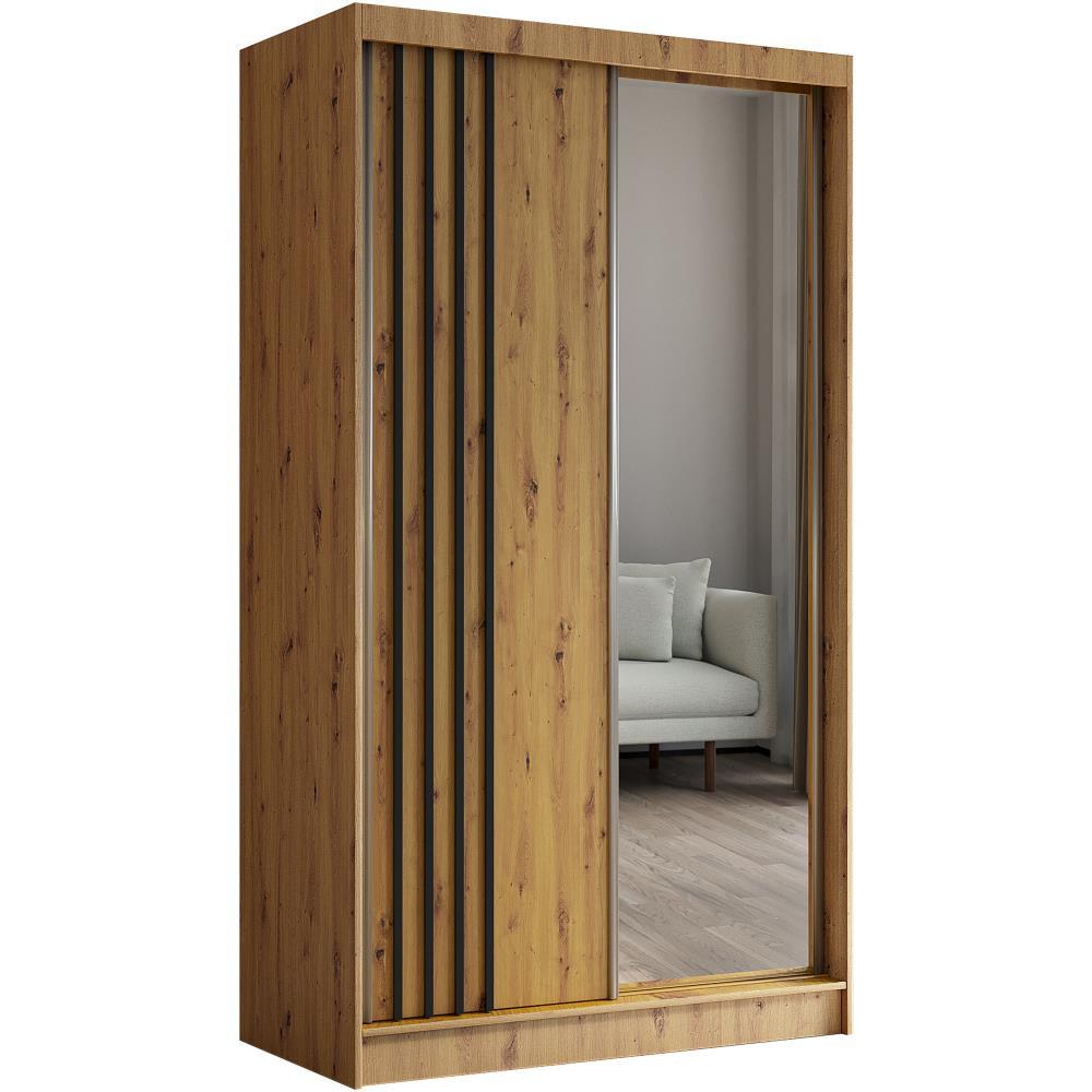 SCHWEBETÜRENSCHRANK Nela II 120/216/61 eiche Artisan mit Schubladen - Schwarz/Eiche Artisan, Holzwerkstoff (120/216/61cm) - Beautysofa