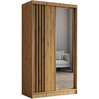 SCHWEBETÜRENSCHRANK Nela II 120/216/61 eiche Artisan mit Schubladen - Schwarz/Eiche Artisan, Holzwerkstoff (120/216/61cm) - Beautysofa