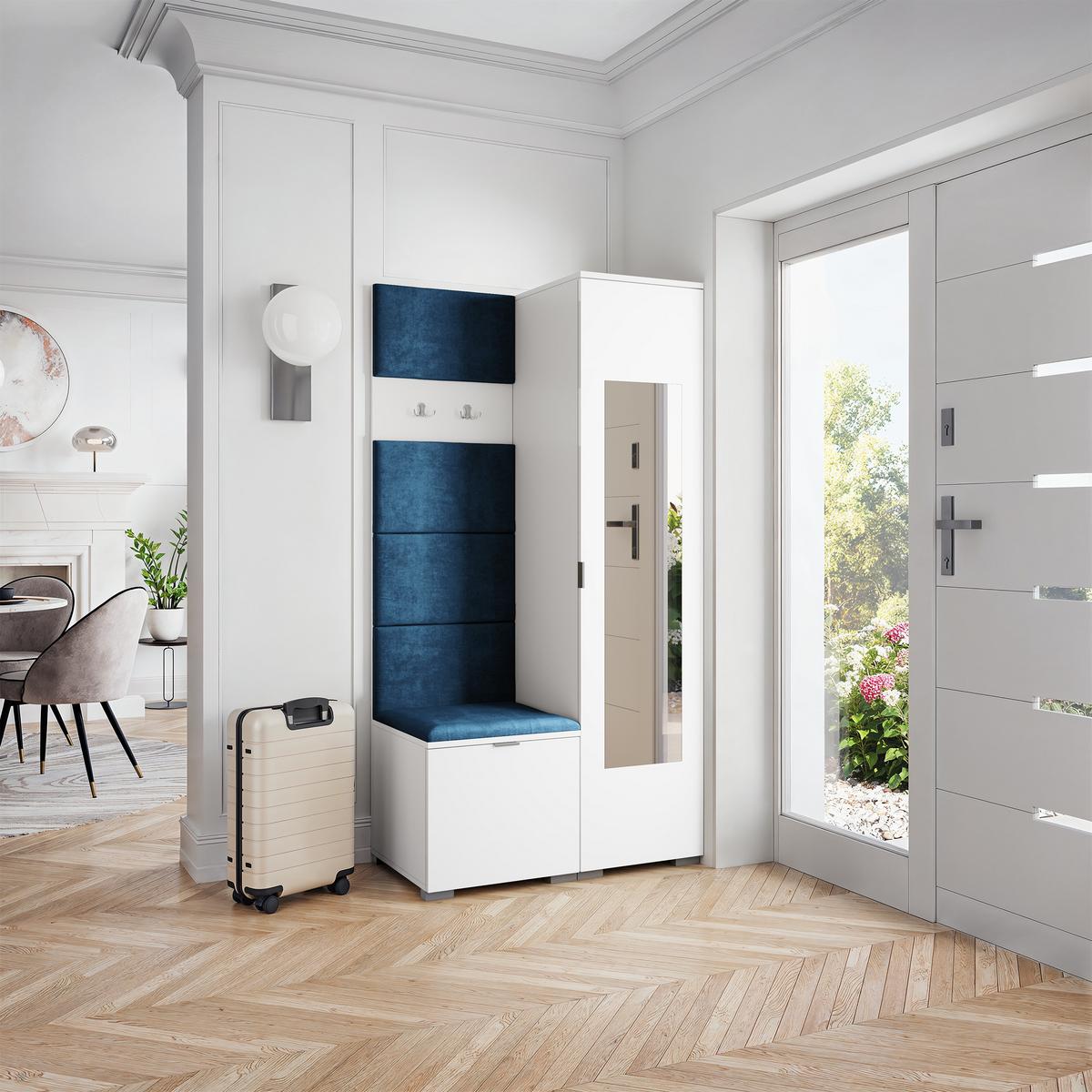 GARDEROBENSCHRANK VIRA 95/181/51 cm Modern Garderobe-Set Weiß - Blau/Weiß, Holzwerkstoff (95/181/51cm) - MASSENO