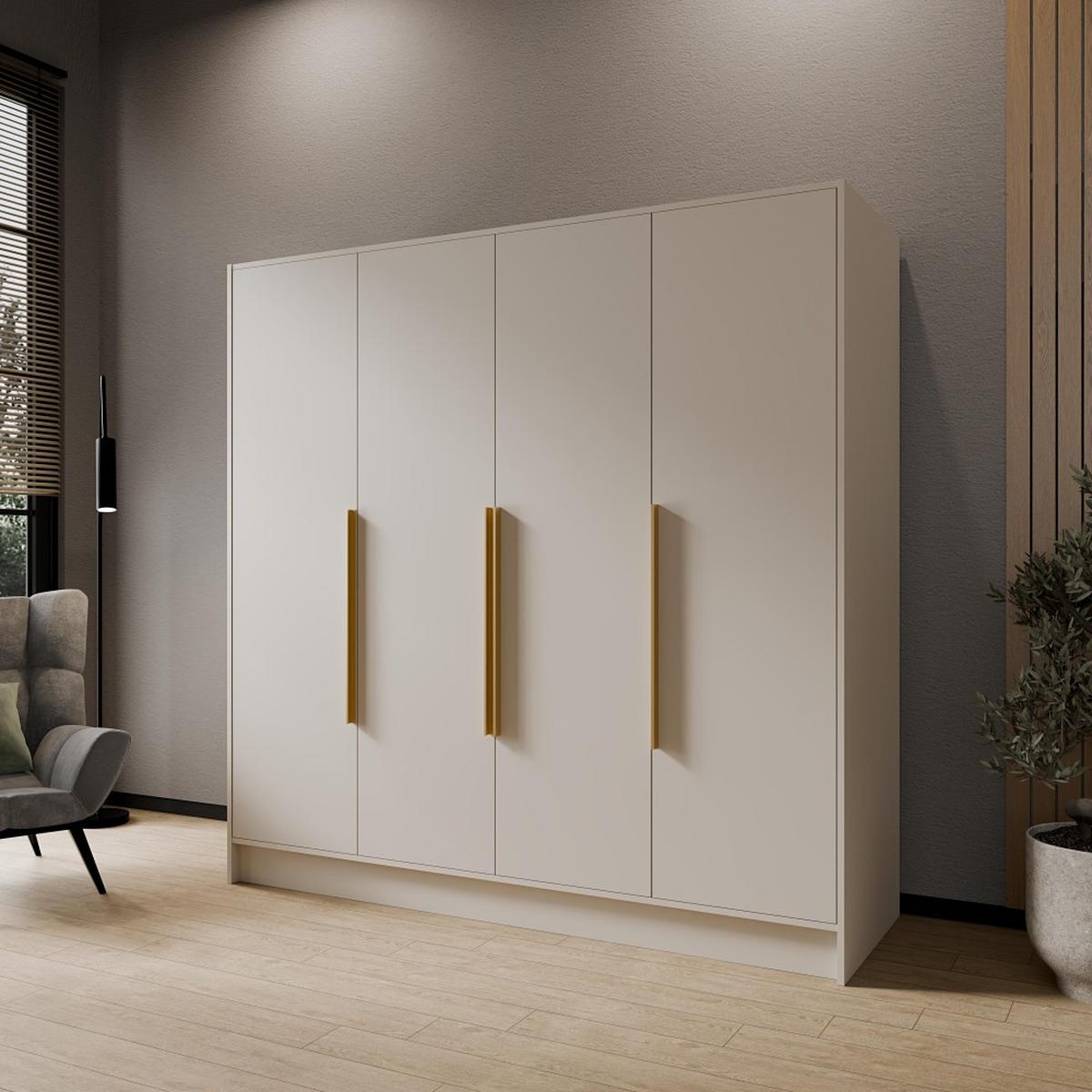 DREHTÜRENSCHRANK Pavia ohne Spiegel, Kaschmir mit goldenen Griffen, 200 cm - Kaschmir/Goldfarben, Holzwerkstoff (200/200/51cm) - Beautysofa