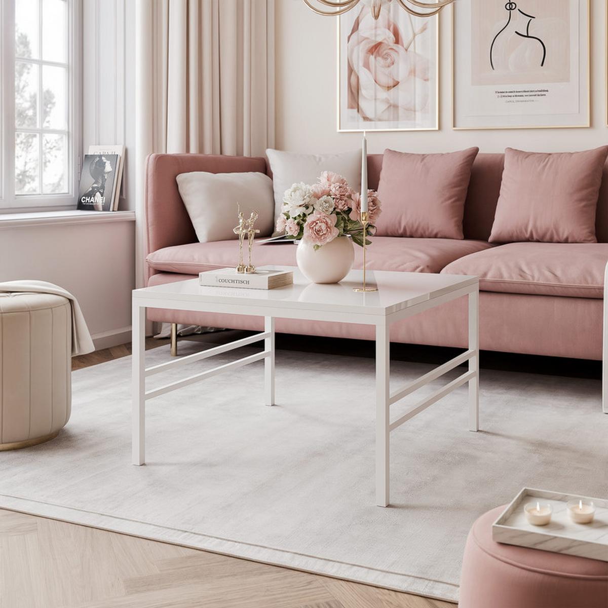 COUCHTISCH FORMA 70/70 cm Quadrat, Weiß Hochglanz - Weiß Hochglanz/Weiß, Metall (70/70/46cm) - Idohome