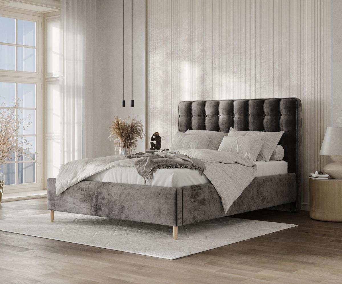 POLSTERBETT Paloma 120/200 cm Anthrazit im Lotta Stoff - Anthrazit/Naturfarben, Holz/Holzwerkstoff (120/200cm) - AltaBeds
