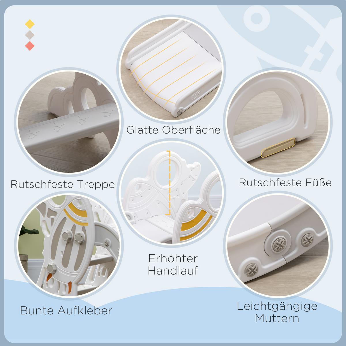 KINDERRUTSCHE, Gartenrutsche für Kinder 1,5 bis 3 Jahre, mit Raketen-Design - Grau, Kunststoff (46.5/80/157cm) - AIYAPLAY