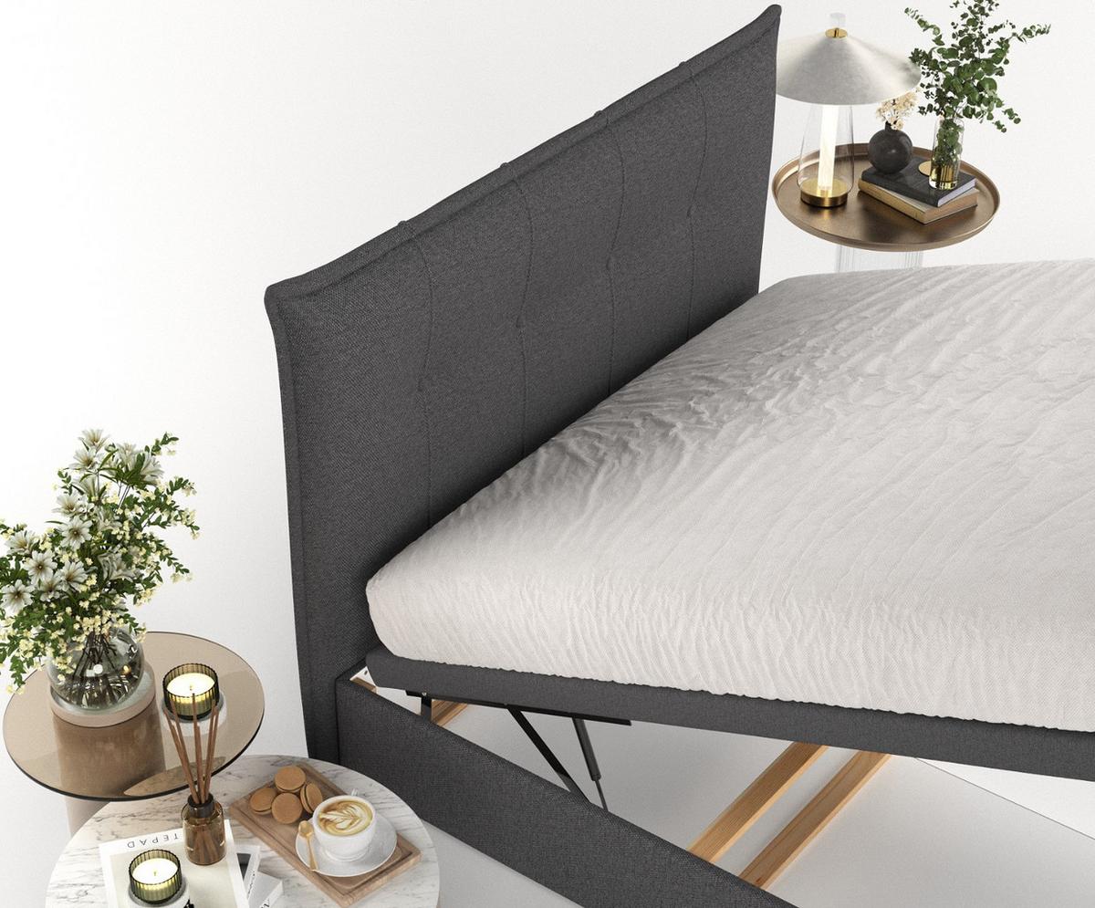 POLSTERBETT Liano mit Stauraum 120/200 cm Anthrazit im Megan Stoff - Anthrazit/Schwarz, Holz/Holzwerkstoff (120/200cm) - AltaBeds