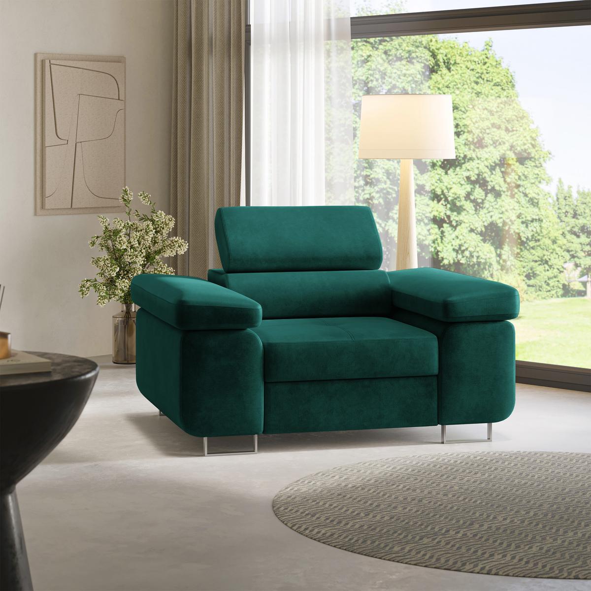 SESSEL CALVO Polstersessel Loungesessel ergonomisch, Grün - Grün, Holz/Metall (133/87/98cm) - MASSENO