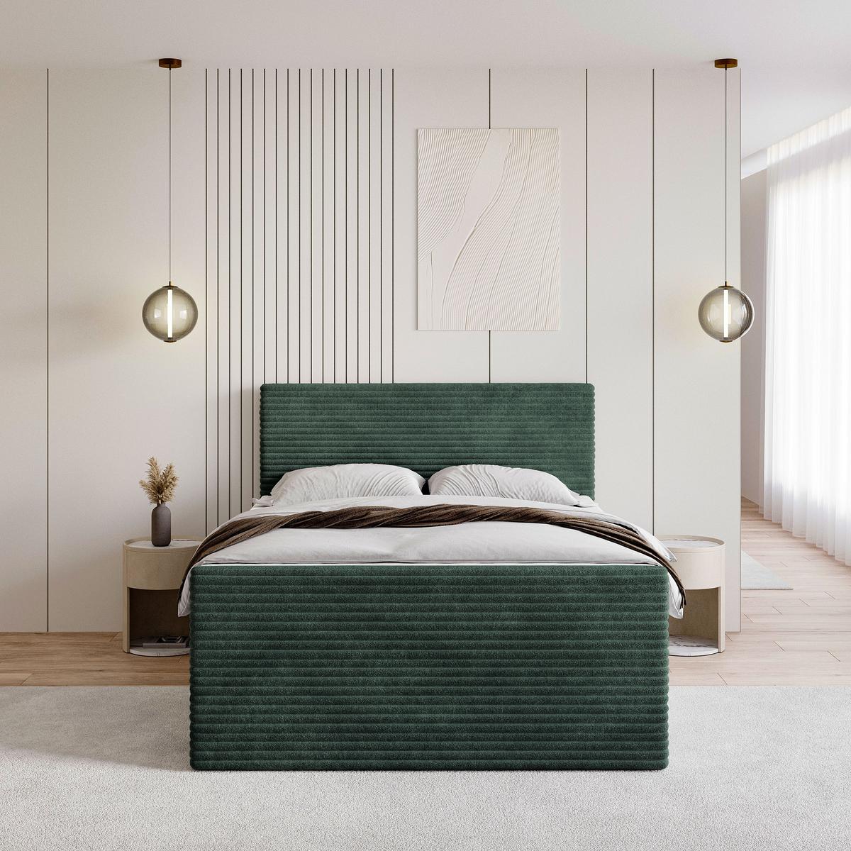 BOXBETT NOLEN 180x200 cm mit Matratze und Topper - Grün - Grün, Holz (180/200cm) - MASSENO