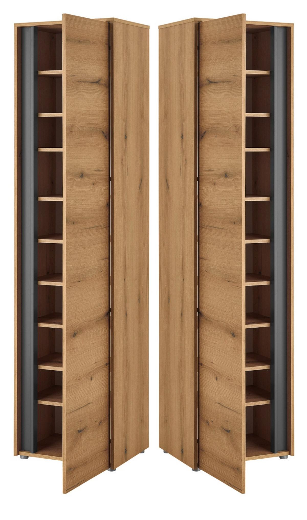 SCHUHSCHRANK Evoke Eiche, grau Flurschrank 50 x 200 cm mit 10 Fächern - Eichefarben/Schwarz, Holzwerkstoff/Kunststoff (50/200/40cm) - Furn.Design