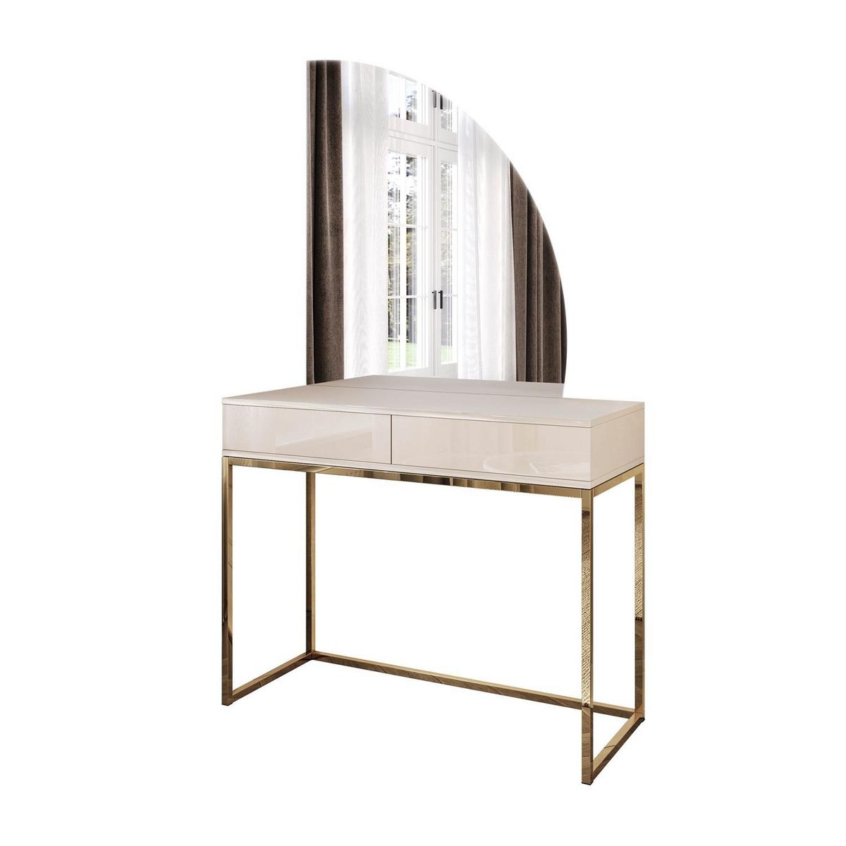 SCHMINKTISCH QUINNIE KASCHMIR mit LED-Spiegel gold Chrom rechts PUSH OPEN - Kaschmir, Holzwerkstoff (100/175/42cm) - Lookway