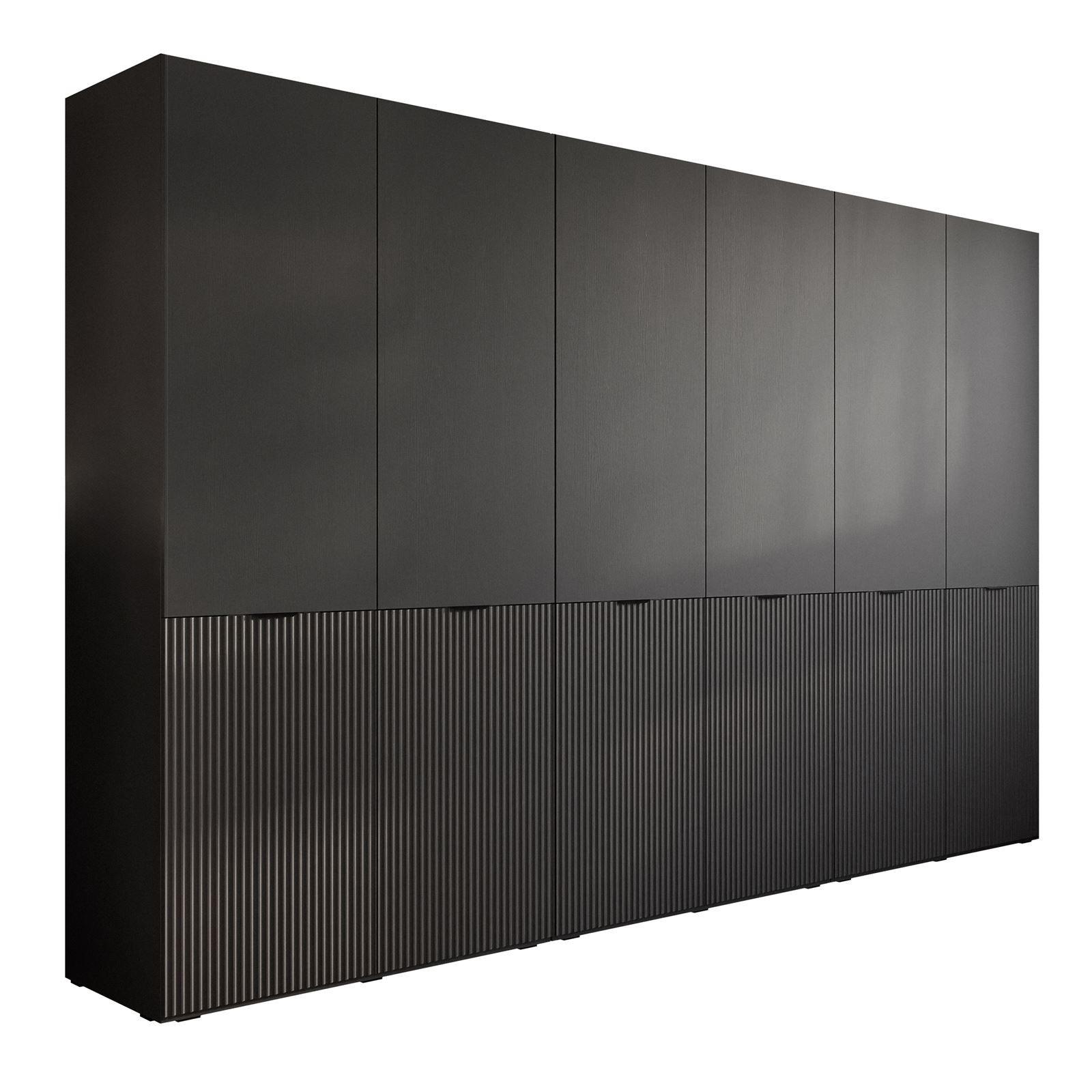 KLEIDERSCHRANK SANDBOX MODERN 300 303/49/200 cm Schwarzer Graphit / Schwarzer Graphit mit LED ohne Zusatzböden - Schwarz, Holzwerkstoff/Kunststoff (303/200/49cm) - Lookway