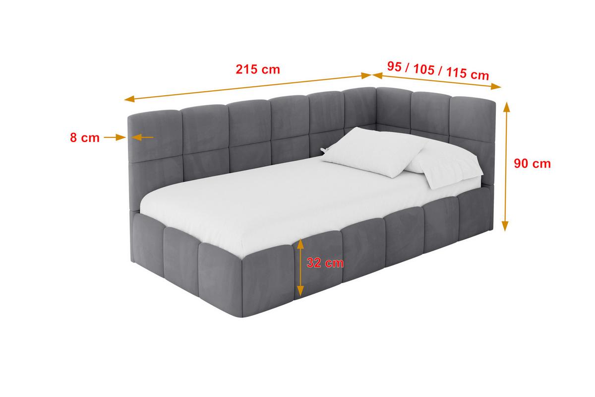 EINZELBETT Jugendbett mit Bettkasten Links, ohne Matratze - LIVY 100x200 Dunkelgrau - Dunkelgrau, Holzwerkstoff/Textil (100/200cm) - ALTDECOR