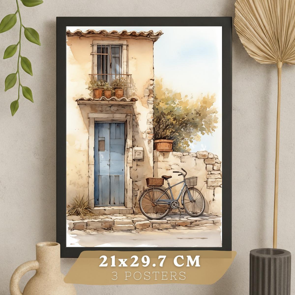 POSTER 3er Bilder-Set Wandbilder Maritim Aquarell Blau modern ohne Rahmen – Wohnzimmer Deko, Schlafzimmer, Küche, Badezimmer Schwarzer Rahmen A3 - Schwarz, Papier (29.7/1/42cm) - Nacnic