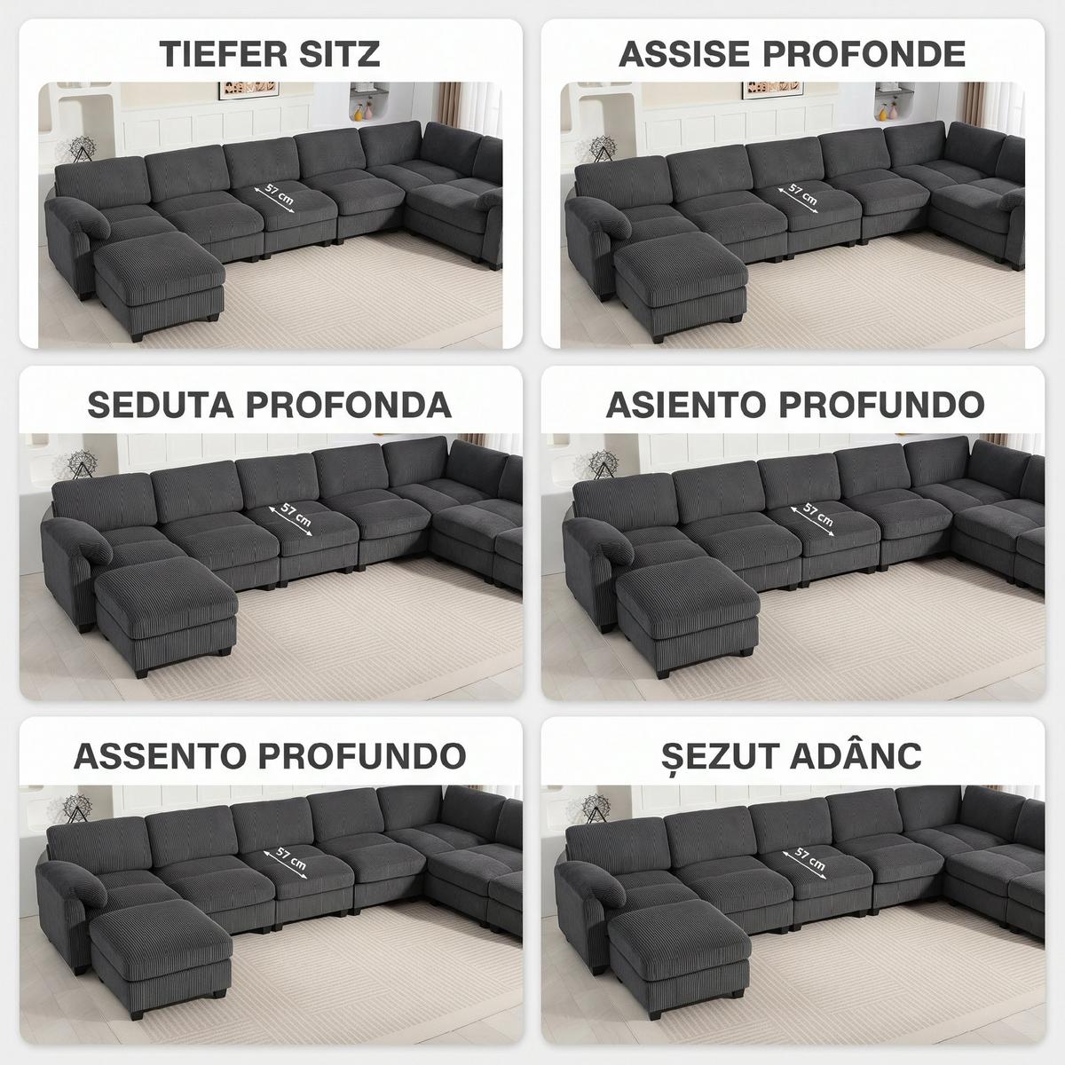 ECKSOFA Polyester Dunkelgrau - Dunkelgrau/Schwarz, Kunststoff/Textil (224/292cm) - HOMCOM