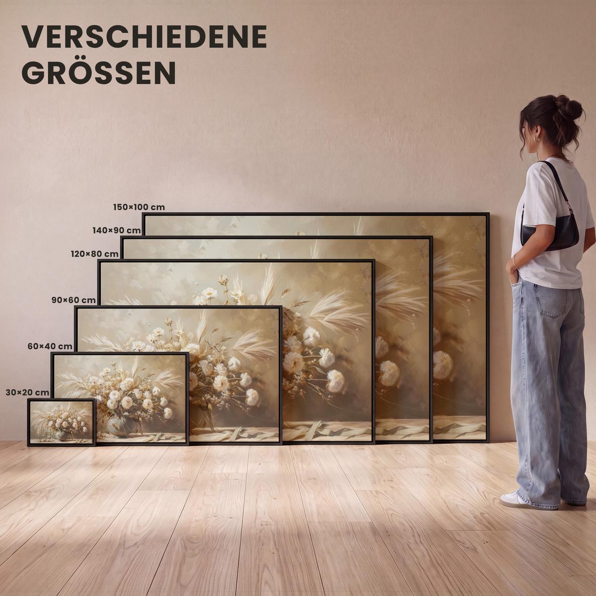 LEINWAND Bilder mit Rahmen - Blumen - Vase - Stilleben - Beige - 60x40 - Creme, Textil (60/40cm) - MuchoWow