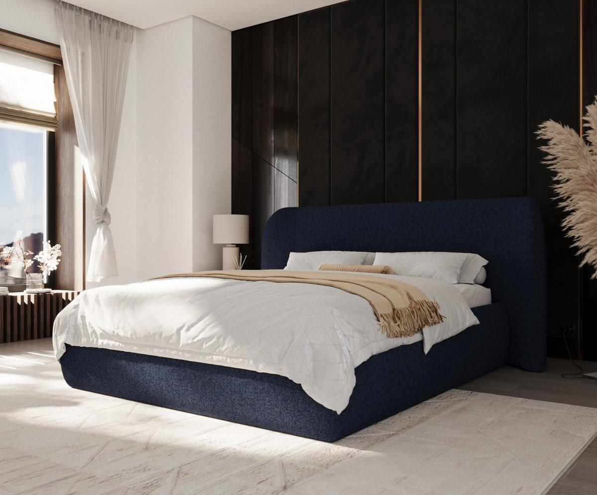 POLSTERBETT Bellano mit Stauraum 140/200 cm Marineblau im Riva Stoff - Schwarz/Naturfarben, Holz/Holzwerkstoff (140/200cm) - AltaBeds