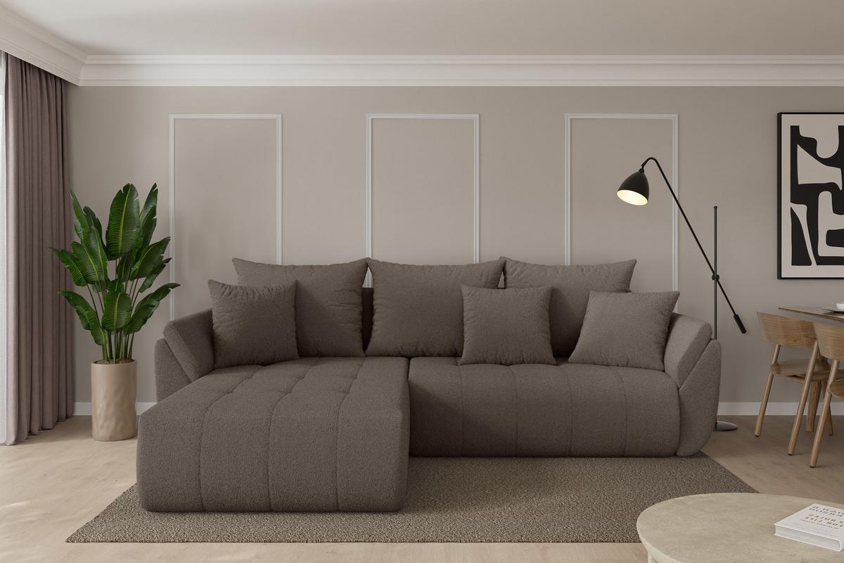 ECKSOFA mit Schlaffunktion Ottomane Links TOKO-L 277x194x86 Braun Bouclé - Schwarz/Braun, Holzwerkstoff/Kunststoff (277/194cm) - ALTDECOR