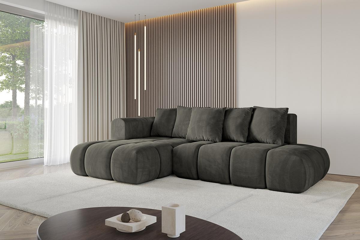 ECKSOFA Ottomane Links CLOUD-L-v1 280x185x90 Schwarz Velours - Schwarz, Holzwerkstoff/Kunststoff (180/289cm) - ALTDECOR