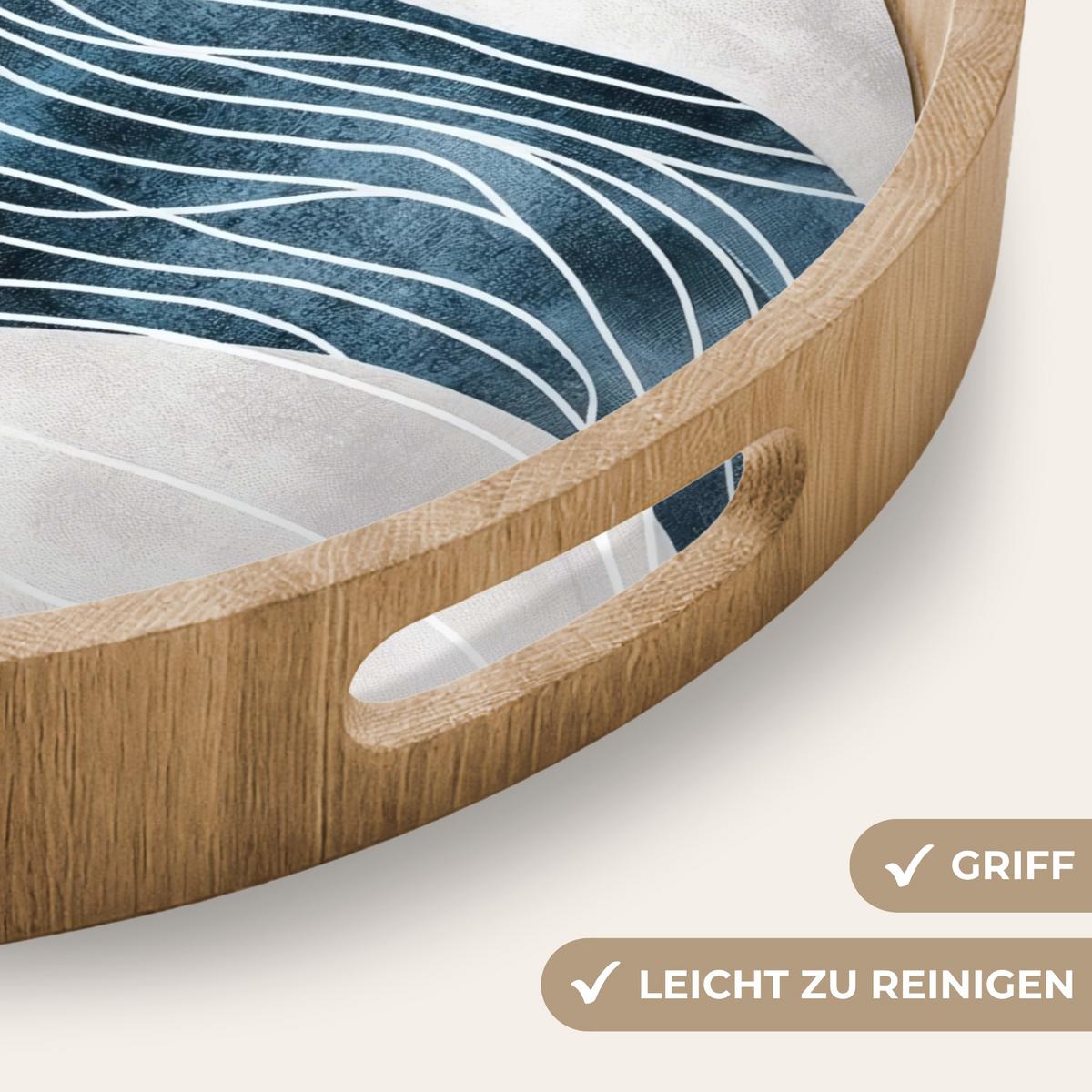 TABLETT Linien - Wellen - Abstrakt - Grau 50x50 cm - Blau, Holz (50/5/5cm) - OnlyWow