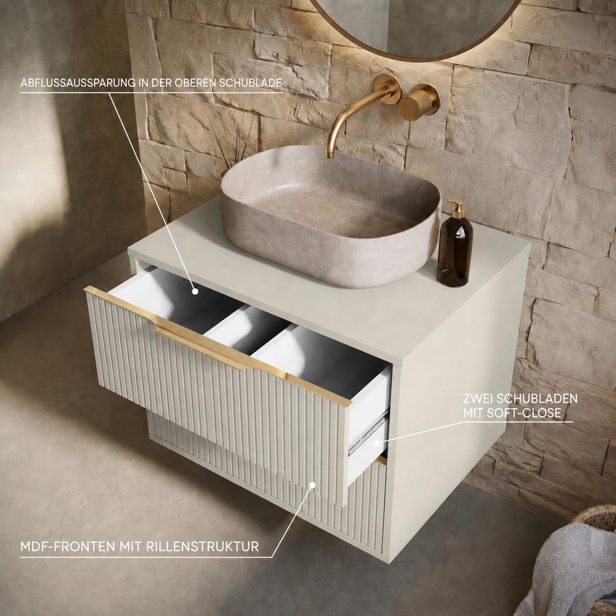 WASCHBECKENUNTERSCHRANK Rimini 2 Schubladen Cashmere - 60 x 46 x 46 cm - Kaschmir, Holz (60/46/46cm) - Badplaats