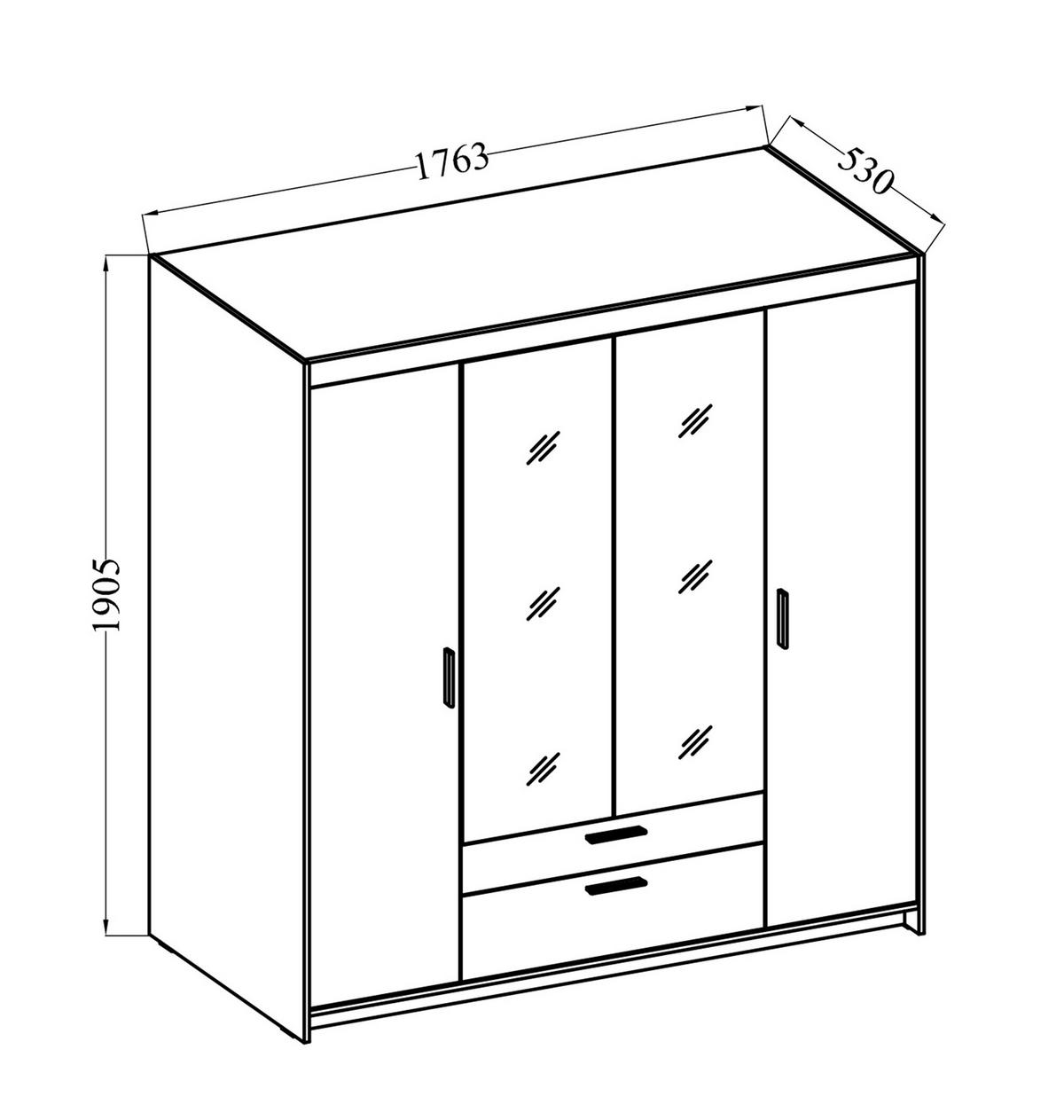 KLEIDERSCHRANK Storicos Beige 176,3/190,5/53 cm - 4T2S Modern mit Schubladen und Spiegel - Beige, Holzwerkstoff/Kunststoff (176.4/190.6/53cm) - AX Living