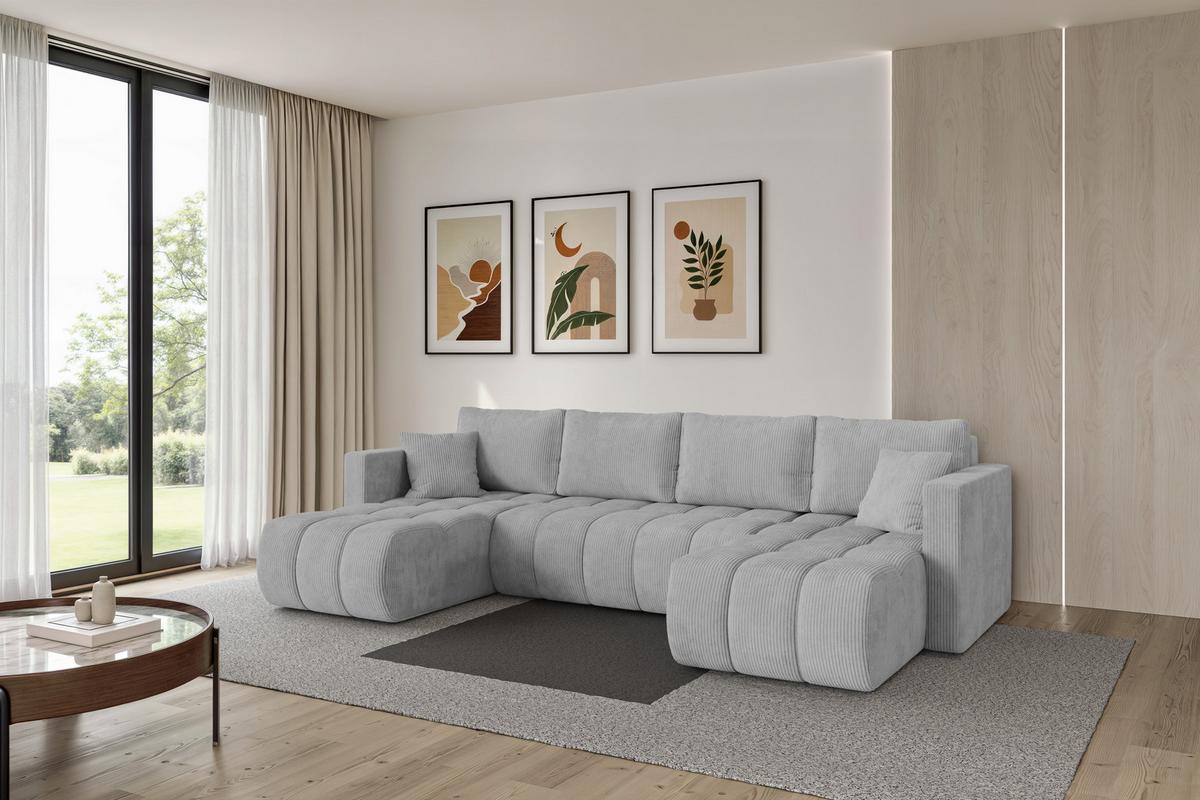 WOHNLANDSCHAFT mit Schlaffunktion und Bettkasten GARD-U 300x146x85 Grau Cord - Schwarz/Grau, Holzwerkstoff/Kunststoff (300/85/146cm) - ALTDECOR