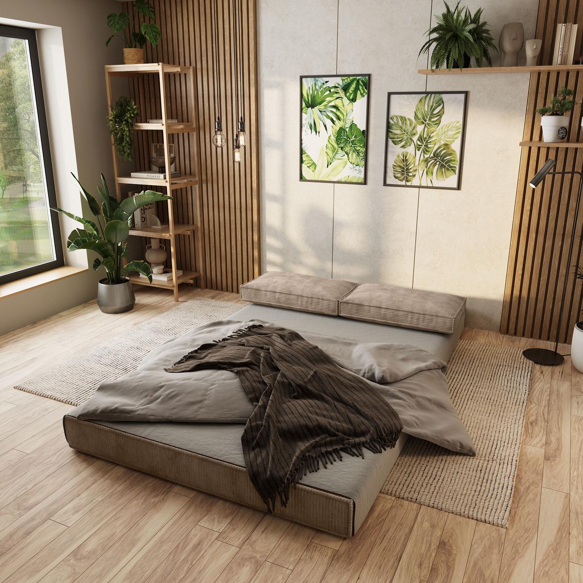 ECKSOFA ANKO modulares Boneless Sofa mit Schlaffunktion Beige Cordstoff - Beige, Textil (270/160cm) - MASSENO