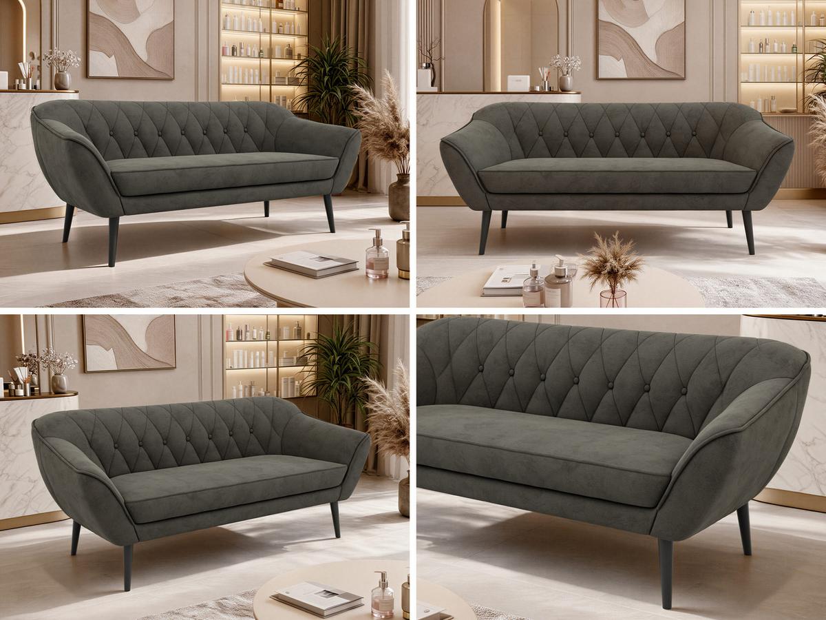 3-SITZER-SOFA PIRS - Dunkelgrau Velvet - Schwarze Beine - Dunkelgrau/Schwarz, Holzwerkstoff/Textil (180/75/74cm) - MKS