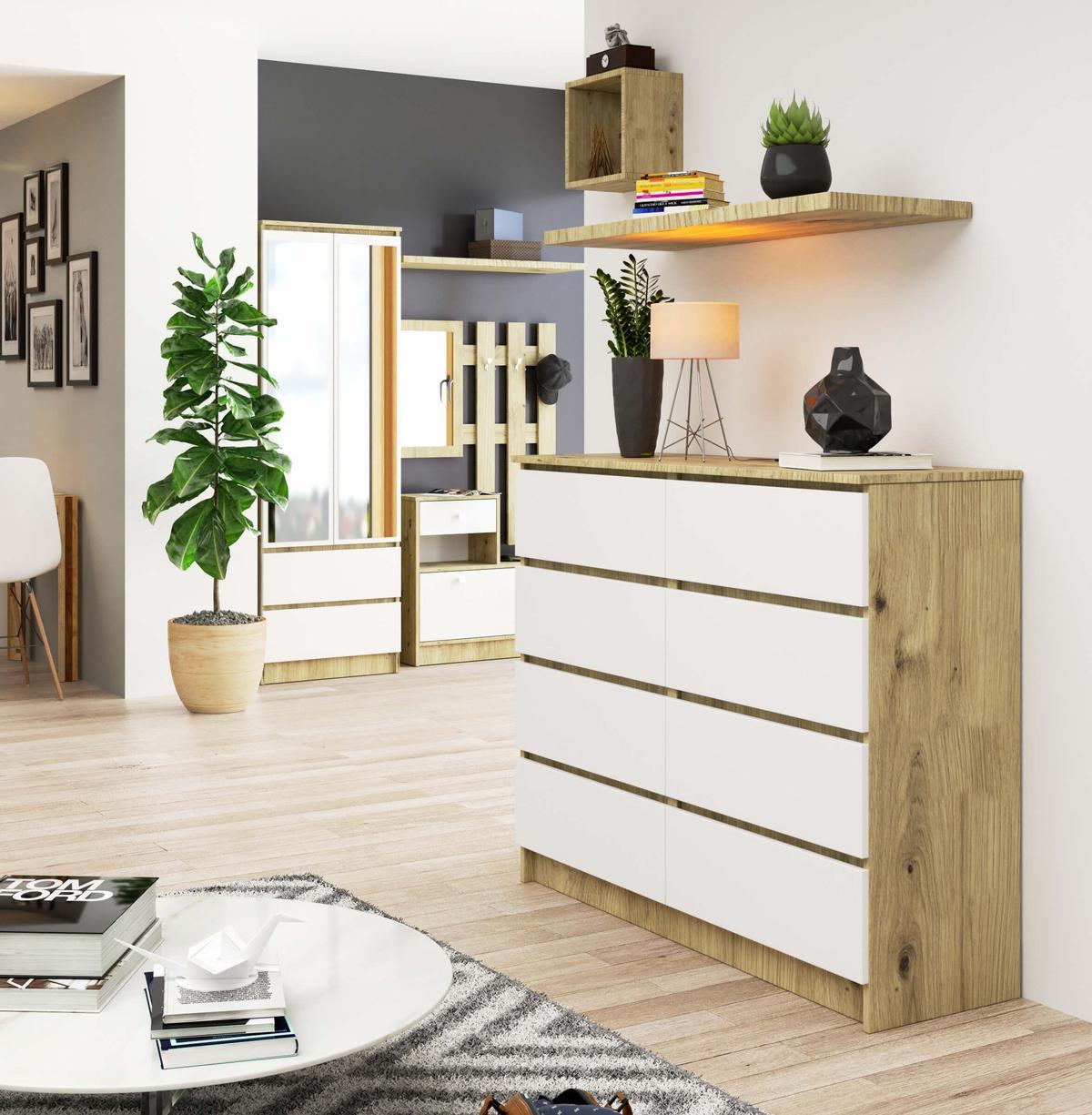 KOMMODE Eiche Artisan, Weiß 99/120/40 - Eiche Artisan/Weiß, Holzwerkstoff (120/99/40cm) - RAUMHIRSCH FURNITURE