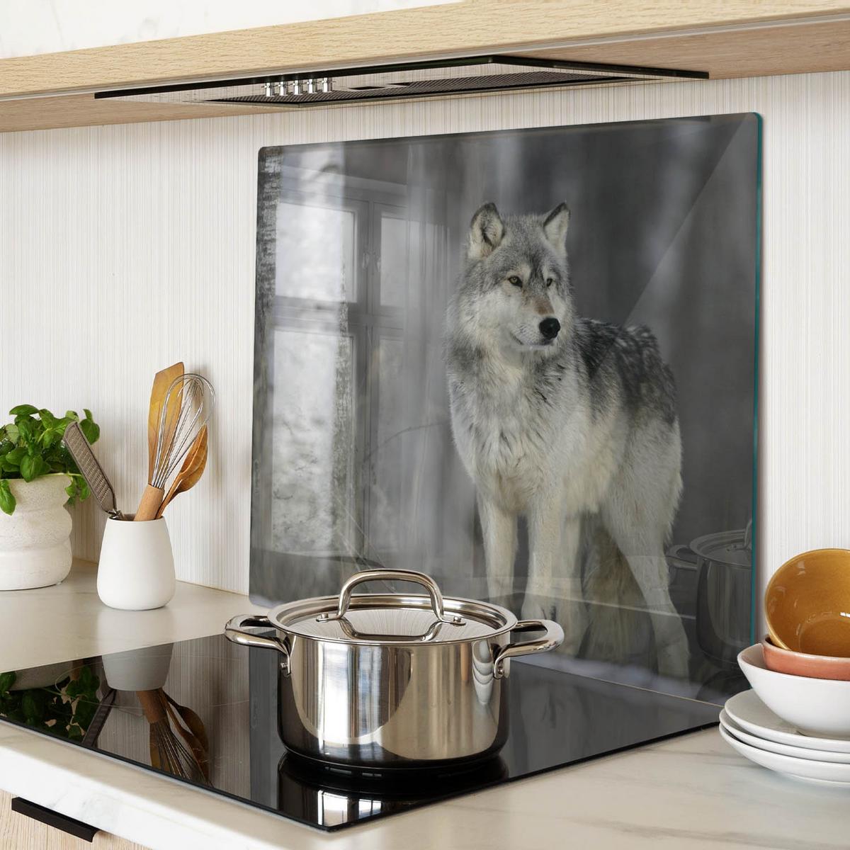 GLASPLATTE 60x52 cm Grauer Wolf - Grau, Glas (60/0.4/52cm) - TULUP
