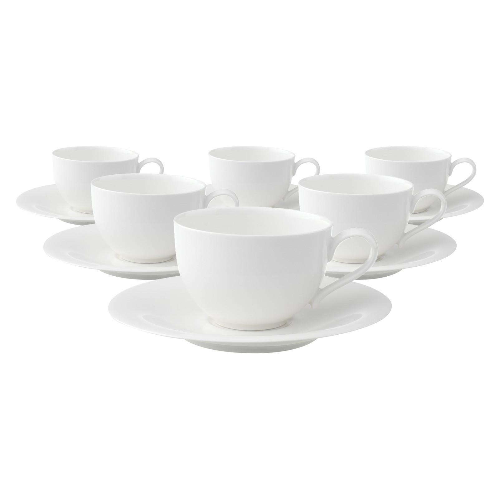 KAFFEETASSEN MIT UNTERTASSEN New Cottage Basic weiß 150 ml 6er Set - Weiß, Keramik (16.7/8/16.7cm) - Villeroy & Boch