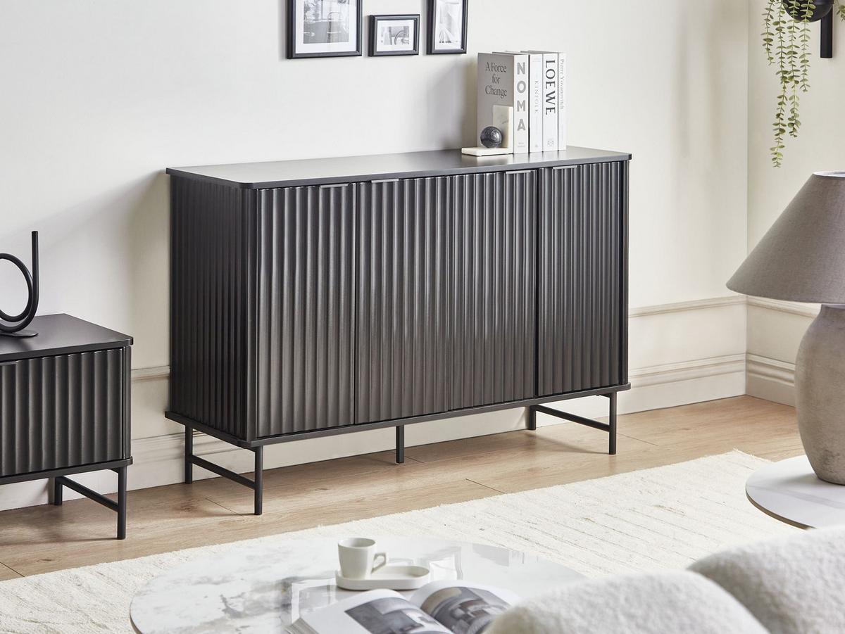 SCHRANK Schwarz Glastonbury - Schwarz, Holzwerkstoff/Metall (120/80/40cm) - Beliani