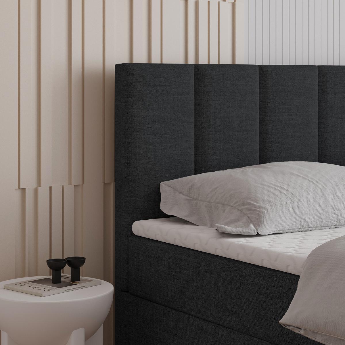 BOXBETT MERIL 160x200 cm mit Matratze und Topper - Schwarz - Anthrazit, Holz (160/200cm) - MASSENO