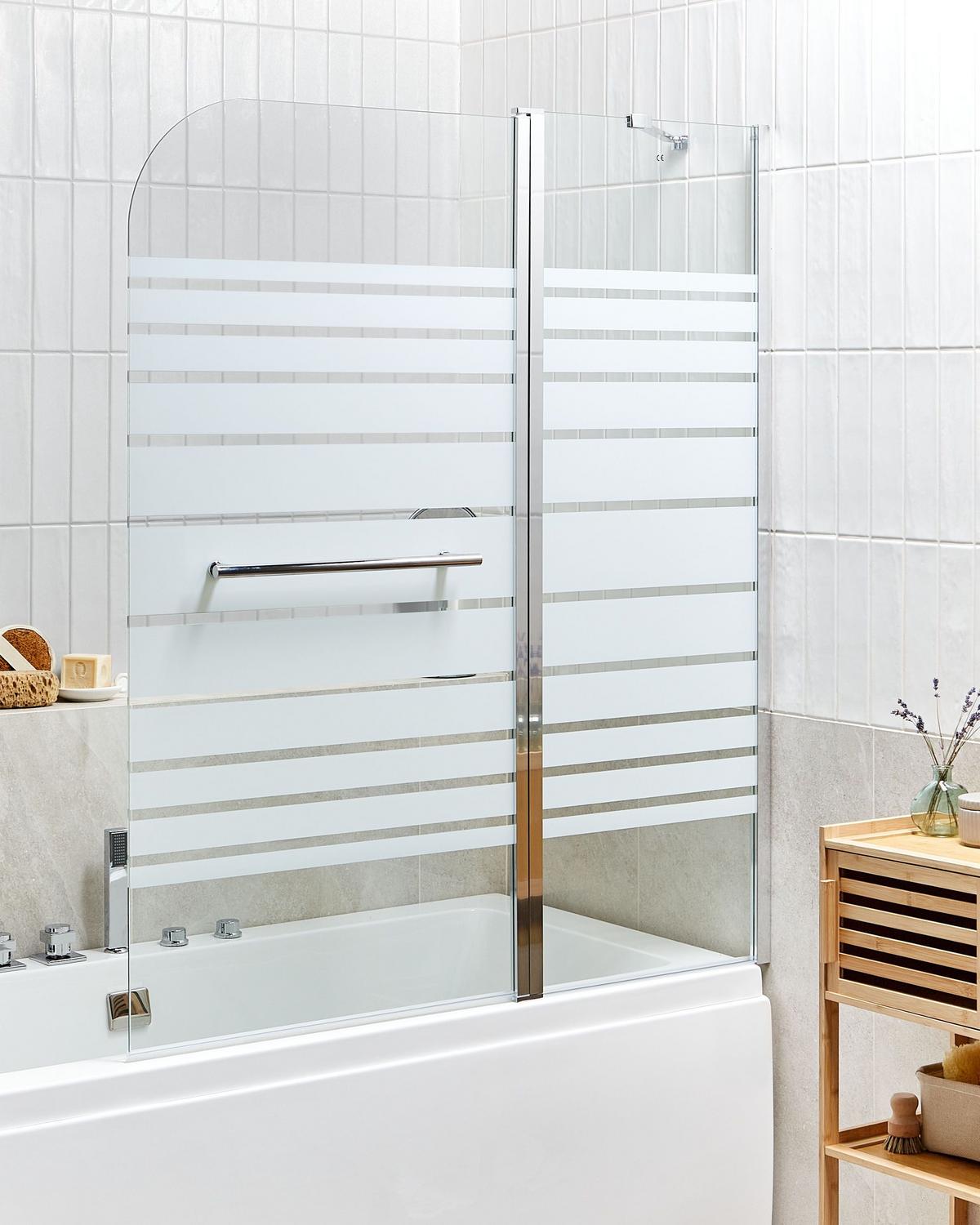 BADEWANNENAUFSATZ 140/120 cm Silber Tuapi - Transparent/Silberfarben, Glas (120/140cm) - Beliani