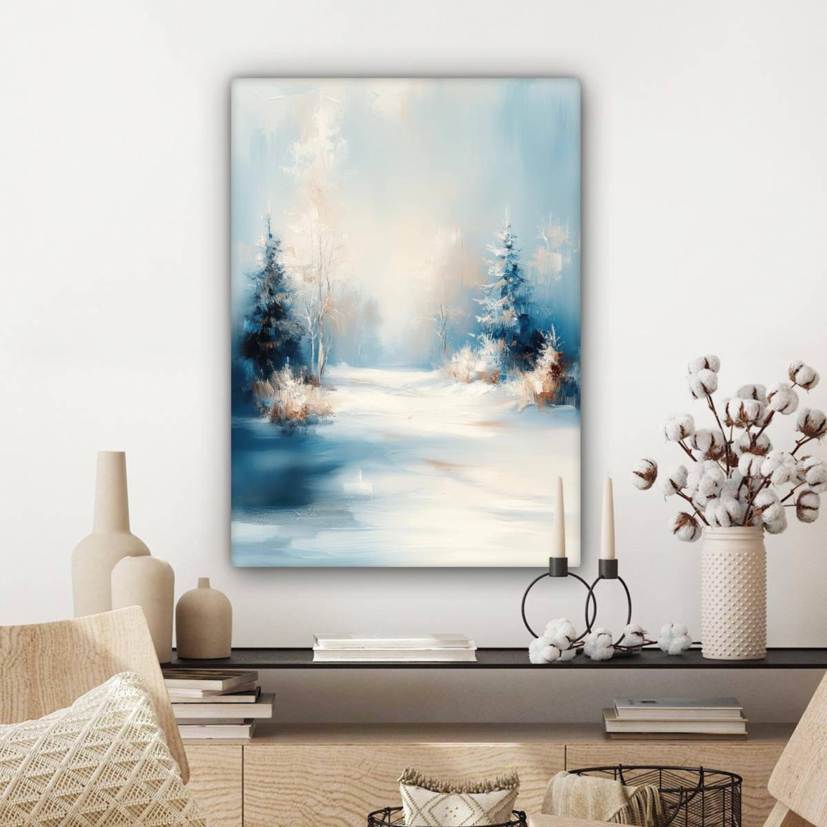 LEINWANDBILD Wald - Winter - Natur - Abstrakt - Schnee Wandbild Wohnzimmer 60x80 cm - Weiß, Textil (60/80cm) - MuchoWow