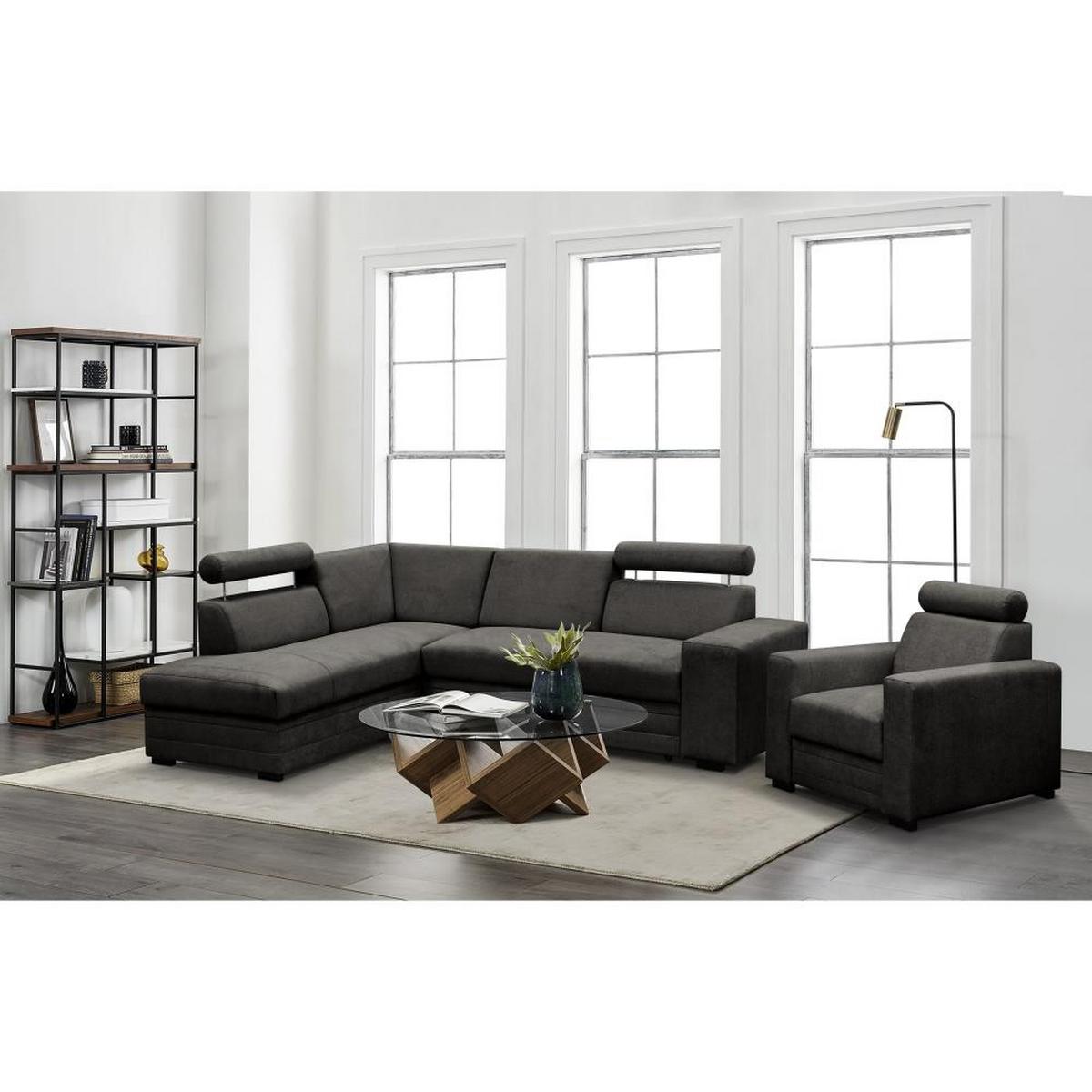 ECKSCHLAFSOFA Roma dunkelgrau links - Dunkelgrau/Schwarz, Textil (250/205cm) - Beautysofa